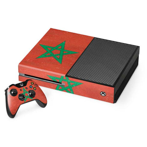 Morocco Flag Distressed Xbox One Console and Controller Bundle Skin